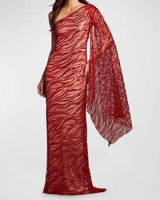 One-Shoulder Sequin Gown