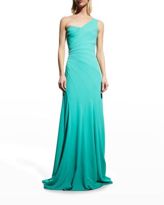 One-Shoulder Sleeveless Crepe Gown
