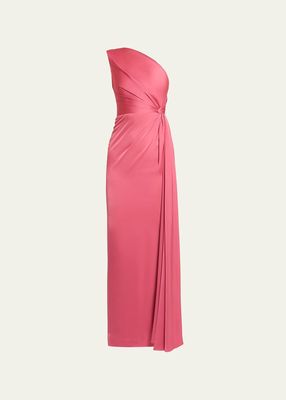 One-Shoulder Twisted Satin Crepe Column Gown