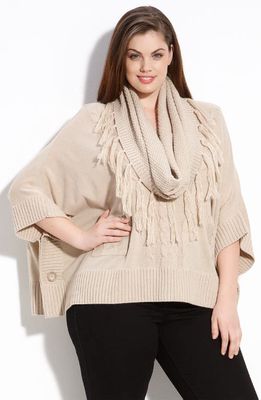 OneA One A Knit Poncho with Infinity Scarf in Nude