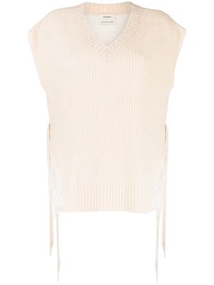Onefifteen V-neck sheer-detail knit top - Neutrals