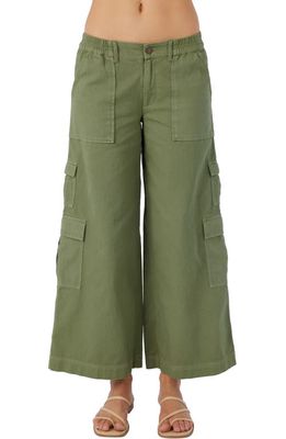 O'Neill Brexton Wide Leg Twill Cargo Pants in Oil Green