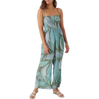 O'Neill Cade Smocked Wide Leg Jumpsuit in Oil Green