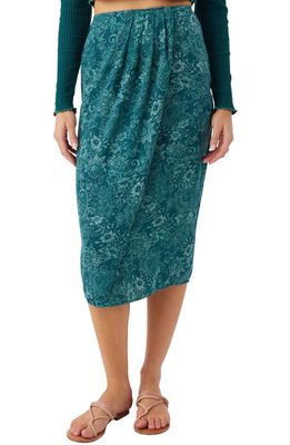 O'Neill Corrine Paisley Floral Faux Wrap Midi Skirt in Deep Teal