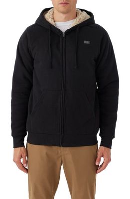 O'Neill Fifty-Two Faux Shearling Trim Zip Hoodie in Black