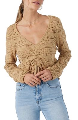 O'Neill Harbor Open Stitch Cinch Front Sweater in Khaki