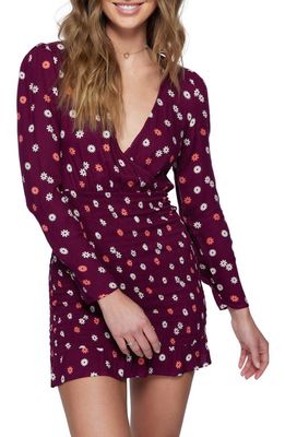 O'Neill Jules Floral Long Sleeve Smocked Minidress in Plum