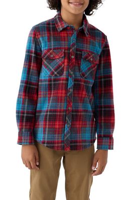 O'Neill Kids' Glacier Plaid Snap-Up Fleece Shirt in Red