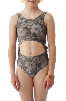 O'Neill Kids' Hibiscus Camouflage Cutout One-Piece Swimsuit in Multi Colored