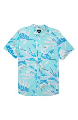 O'Neill Kids' Incognito Leaf Print Short Sleeve Button-Up Shirt in Turquoise