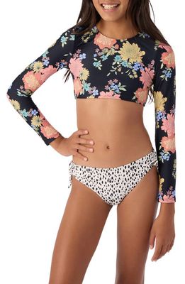 O'Neill Kids' Kali Long Sleeve Crop Two-Piece Swimsuit in Black