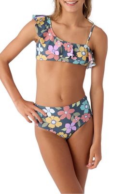 O'Neill Kids' Layla Ruffle Floral Two-Piece Swimsuit in Slate