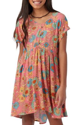 O'Neill Kids' Marilin Floral High-Low Button Front Crepe Dress in Coral