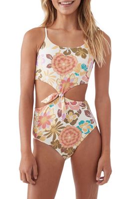 O'Neill Kids' Meadow Floral Print Knotted One-Piece Swimsuit in Winter White