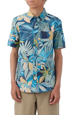 O'Neill Kids' Oasis Floral Short Sleeve Button-Up Shirt in Mdt Blue