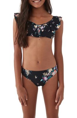 O'Neill Kids' Rosetta Floral Print Two-Piece Swimsuit in Black