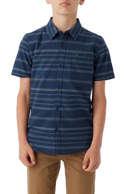 O'Neill Kids' Seafaring Stripe Short Sleeve Button-Up Shirt in Navy