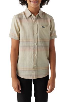 O'Neill Kids' Seafaring Stripe Short Sleeve Organic Cotton Button-Up Shirt in Light Khaki