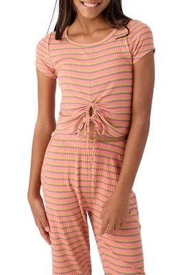 O'Neill Kids' Shae Stripe Cutout Tie Front T-Shirt in Burnt Coral