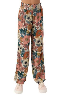 O'Neill Kids' Tommie Floral Smocked Waist Pants in Beige Multi Floral