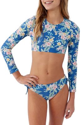 O'Neill Kids' Tulum Tropical Long Sleeve Two-Piece Swimsuit in Classic Blue