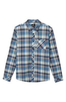 O'Neill Kids' Winslow Plaid Cotton Flannel Button-Up Shirt in Blue Shadow