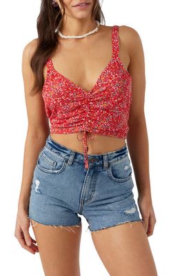 O'Neill Kiko Ditsy Floral Ruched Crop Tank in Red Hot