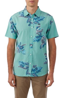 O'Neill Oasis Frond Print Short Sleeve Button-Up Shirt in Aqua Wash