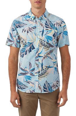 O'Neill Oasis Modern Fit Tropical Print Short Sleeve Button-Up Shirt in Sky