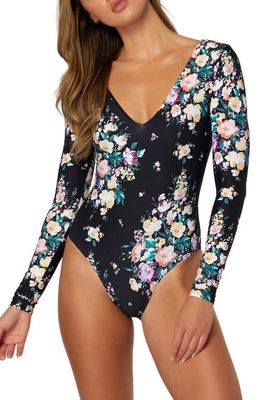 O'Neill Rosetta San Marco Floral Long Sleeve One-Piece Swimsuit in Black