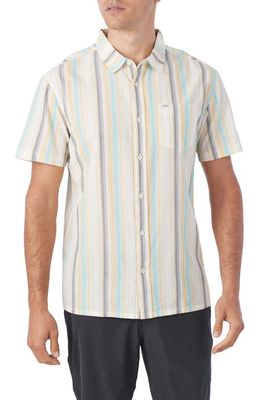 O'Neill Standard Fit Stripe Short Sleeve Organic Cotton Button-Up Shirt in Cream