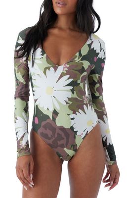 O'Neill Tamara San Marco Floral Long Sleeve One-Piece Swimsuit in Forest Night