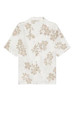 onia Air Linen Convertible Vacation Coast Floral Shirt in White