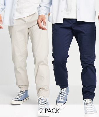Only & Sons 2 pack chinos in navy & beige-Multi