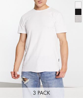 Only & Sons 3 pack curve hem T-shirt in multi