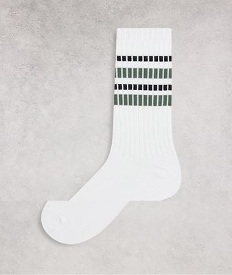 Only & Sons 3 pack tennis socks in multi stripe-White