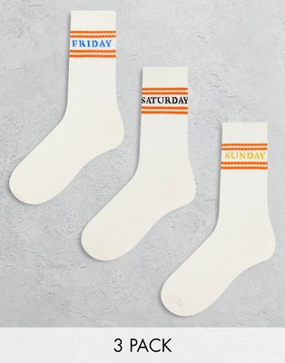 Only & Sons 3 pack tennis socks with weekend print-White