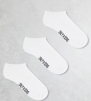 Only & Sons 3 pack trainer socks in white