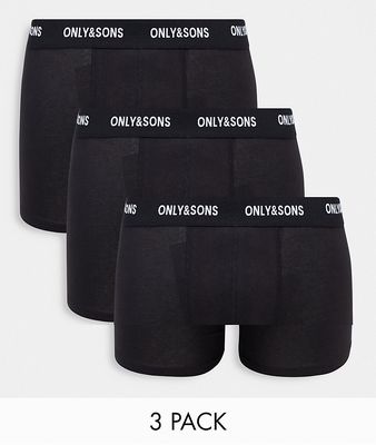 Only & Sons 3 pack trunks in solid black