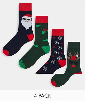 Only & Sons 4 pack christmas socks in navy