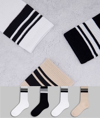 Only & Sons 4 pack sport socks with stripe in multi