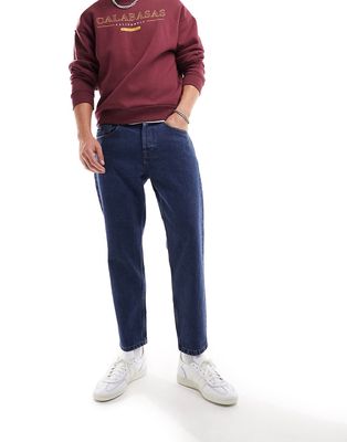 Only & Sons avi rigid tapered fit cropped jeans in mid wash-Blue