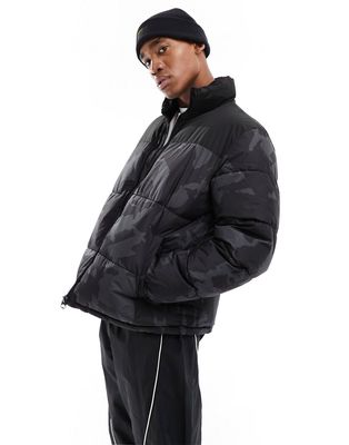 Only & Sons boxy oversized puffer in black print