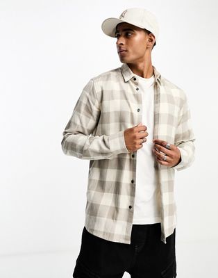 Only & Sons buffalo check shirt in ecru and beige-Neutral