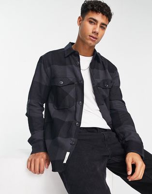 Only & Sons check overshirt with chest pockets in navy
