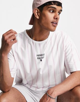 Only & Sons cotton oversize t-shirt in white with pink vertical stripe - WHITE