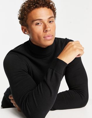 Only & Sons cotton roll neck sweater in black