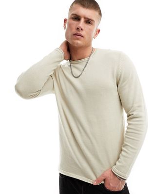 Only & Sons crew neck sweater in light stone-Neutral