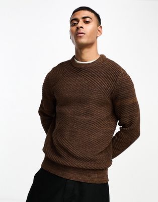 Only & Sons crew neck sweater in twisted brown yarn