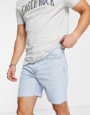 Only & Sons cut off denim short in light vintage wash-Blue